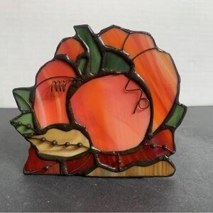 Vintage Avon stained glass fall pumpkin with leaves tea light candle holder